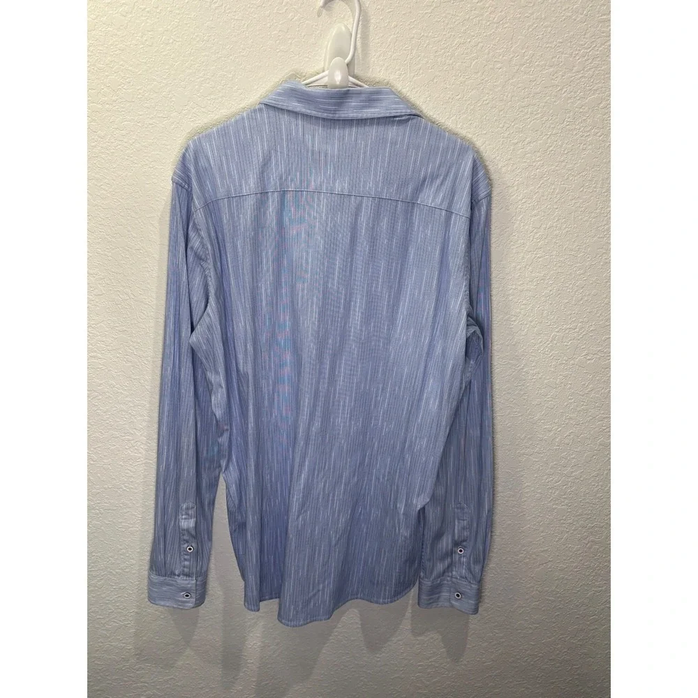 Buttercloth Mens XL Tall Fit Striped Button Down Shirt Blue White 100% Cotton